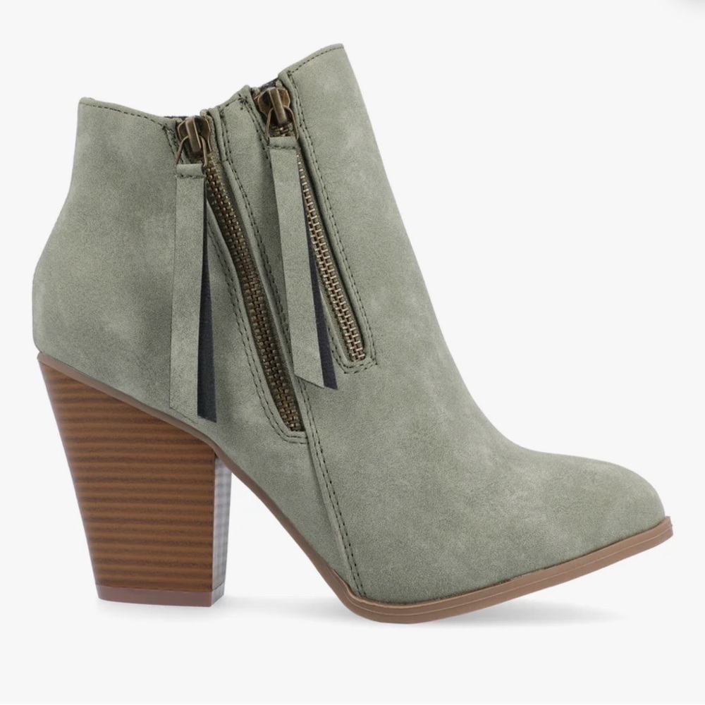 Journee Women Green VALLY ZIP-UP WESTERN BOOTIES Size 10 VEGAN LEATHER Bohemian